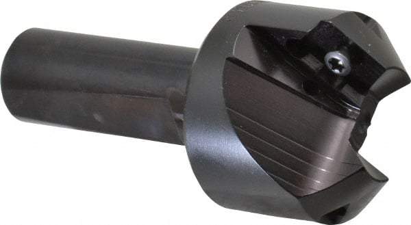 Kyocera - 45° Lead Angle, 1.65" Max Cut Diam, 0.8" Min Cut Diam, 0.44" Max Depth of Cut, Indexable Chamfer and Angle End Mill - 2 Inserts, APET 1604 Insert Style, 3-1/4" Overall Length, Straight Shank, 90° Included Angle - Apex Tool & Supply