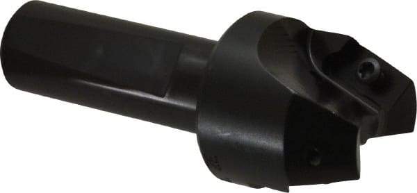 Kyocera - 20° Lead Angle, 1.42" Max Cut Diam, 1" Min Cut Diam, 0.595" Max Depth of Cut, Indexable Chamfer and Angle End Mill - 2 Inserts, APET 1604 Insert Style, 3-1/4" Overall Length, Weldon Flat, 40° Included Angle - Apex Tool & Supply