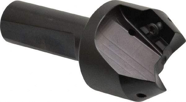 Kyocera - 30° Lead Angle, 1.62" Max Cut Diam, 1" Min Cut Diam, 0.544" Max Depth of Cut, Indexable Chamfer and Angle End Mill - 2 Inserts, APET 1604 Insert Style, 3-1/4" Overall Length, Straight Shank, 60° Included Angle - Apex Tool & Supply