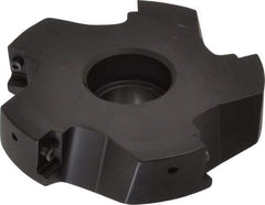 Kyocera - 5 Inserts, 4" Cut Diam, 1" Arbor Diam, 0.64" Max Depth of Cut, Indexable Square-Shoulder Face Mill - 0/90° Lead Angle, 1.57" High, APET 1604 Insert Compatibility, Series FM--AL - Apex Tool & Supply