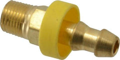 Eaton - 1/4" ID 1/8-27 NPT Barbed Push On Male Connector - 11/16" Cut Off Allowance, 1.29" Long, 7/16" Hex, Brass - Apex Tool & Supply