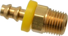 Eaton - 1/4" ID 1/4-18 NPT Barbed Push On Male Connector - 7/8" Cut Off Allowance, 1.52" Long, 9/16" Hex, Brass - Apex Tool & Supply