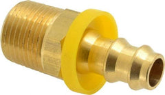 Eaton - 3/8" ID 3/8-18 NPT Barbed Push On Male Connector - 7/8" Cut Off Allowance, 1.65" Long, 11/16" Hex, Brass - Apex Tool & Supply