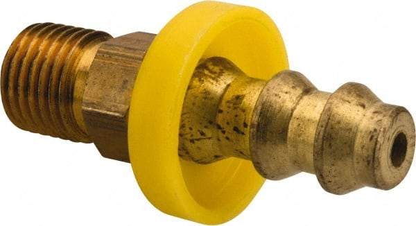 Eaton - 1/4" ID 7/16-24 NPT Barbed Push On Inverted Male Swivel Connector - 1-1/8" Cut Off Allowance, 1.73" Long, 7/16" Hex, Brass - Apex Tool & Supply