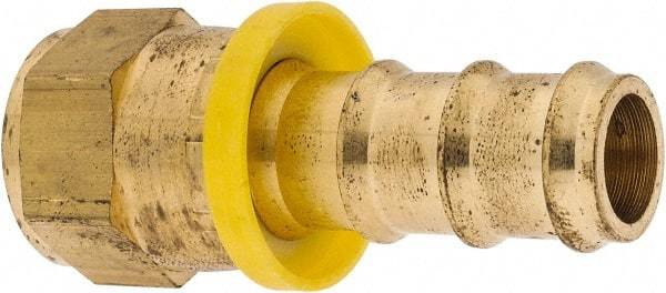 Eaton - 5/8" ID 7/8-14 UNF Barbed Push On Female JIC 37/SAE 45 Swivel Connector - 1-1/8" Cut Off Allowance, 2.54" Long, 1" Hex, Brass - Apex Tool & Supply