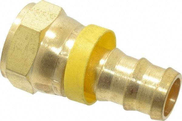 Eaton - 3/4" ID 1-1/16-12 UNF Barbed Push On Female JIC 37 Swivel Connector - 1-1/4" Cut Off Allowance, 2.66" Long, 1-1/4" Hex, Brass - Apex Tool & Supply
