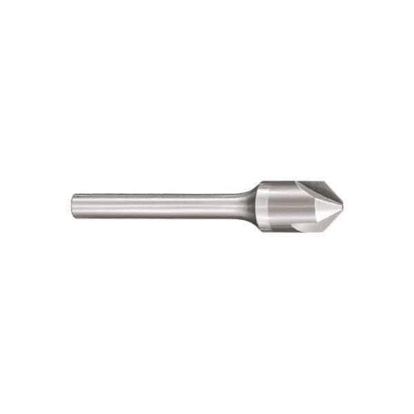 SGS - 1/8" Head Diam, 1/8" Shank Diam, 3 Flute 60° Solid Carbide Countersink - Bright Finish, 1-1/2" OAL, Single End, Straight Shank, Right Hand Cut - Apex Tool & Supply