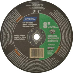 Norton - 8" 24 Grit Silicon Carbide Cutoff Wheel - 1/8" Thick, 5/8" Arbor, 7,640 Max RPM, Use with Circular Saws - Apex Tool & Supply