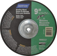 Norton - 24 Grit, 9" Wheel Diam, 1/4" Wheel Thickness, Type 27 Depressed Center Wheel - Silicon Carbide, 6,600 Max RPM, Compatible with Angle Grinder - Apex Tool & Supply