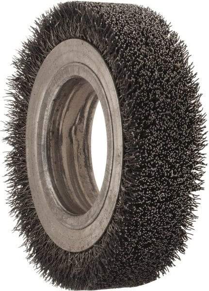 Osborn - 4-1/4" OD, 2" Arbor Hole, Crimped Steel Wheel Brush - 1" Face Width, 3/4" Trim Length, 0.0118" Filament Diam, 6,000 RPM - Apex Tool & Supply