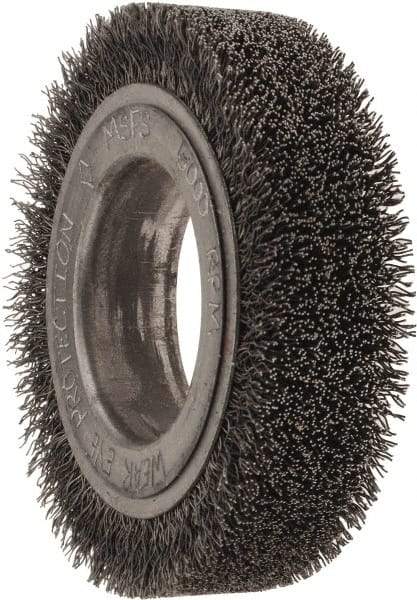 Osborn - 4-1/4" OD, 2" Arbor Hole, Crimped Steel Wheel Brush - 1" Face Width, 3/4" Trim Length, 0.014" Filament Diam, 6,000 RPM - Apex Tool & Supply