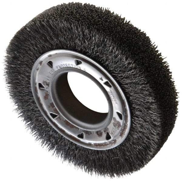 Osborn - 6" OD, 2" Arbor Hole, Crimped Steel Wheel Brush - 1-1/4" Face Width, 1" Trim Length, 0.0118" Filament Diam, 6,000 RPM - Apex Tool & Supply