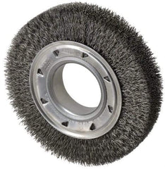 Osborn - 6" OD, 2" Arbor Hole, Crimped Steel Wheel Brush - 1-1/4" Face Width, 1" Trim Length, 0.014" Filament Diam, 6,000 RPM - Apex Tool & Supply