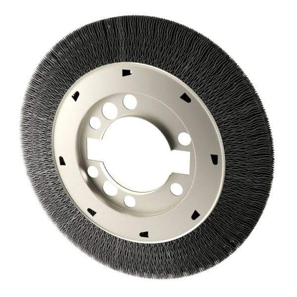 Osborn - 8" OD, 2" Arbor Hole, Crimped Steel Wheel Brush - 1-1/2" Face Width, 1-1/2" Trim Length, 0.008" Filament Diam, 4,500 RPM - Apex Tool & Supply