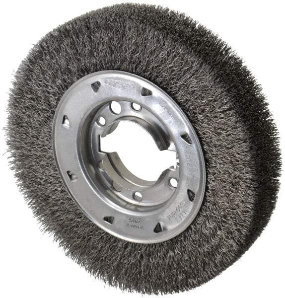 Osborn - 8" OD, 2" Arbor Hole, Crimped Steel Wheel Brush - 1-1/2" Face Width, 1-1/2" Trim Length, 0.0118" Filament Diam, 4,500 RPM - Apex Tool & Supply