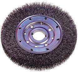 Osborn - 14" OD, 2" Arbor Hole, Crimped Nylon Wheel Brush - 1" Face Width, 2-1/8" Trim Length, 2,400 RPM - Apex Tool & Supply