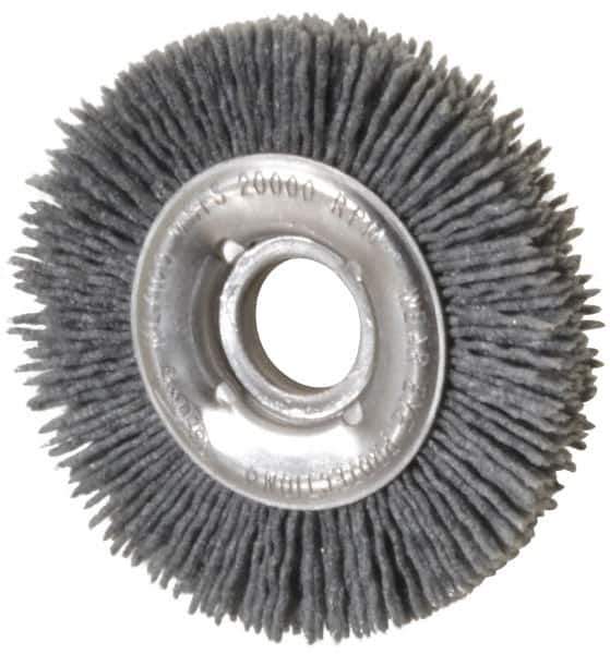 Osborn - 4" OD, 5/8" Arbor Hole, Crimped Nylon Wheel Brush - 1/2" Face Width, 5/8" Trim Length, 20,000 RPM - Apex Tool & Supply
