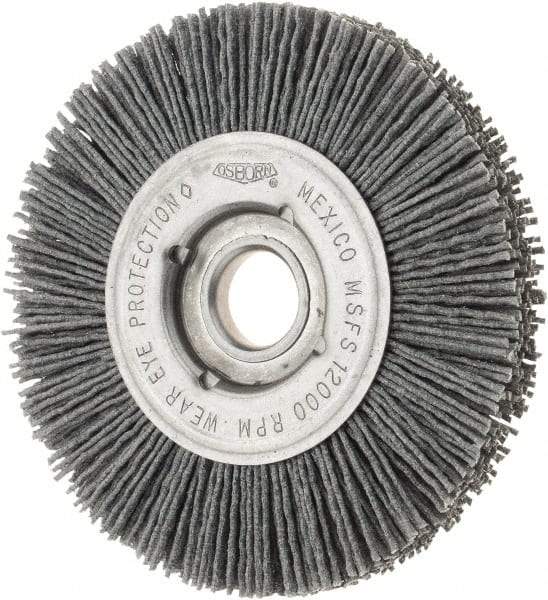 Osborn - 4" OD, 5/8" Arbor Hole, Crimped Nylon Wheel Brush - 5/8" Face Width, 3/4" Trim Length, 12,000 RPM - Apex Tool & Supply