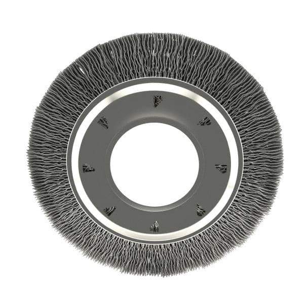 Osborn - 6" OD, 2" Arbor Hole, Crimped Nylon Wheel Brush - 7/8" Face Width, 1-1/16" Trim Length, 6,000 RPM - Apex Tool & Supply