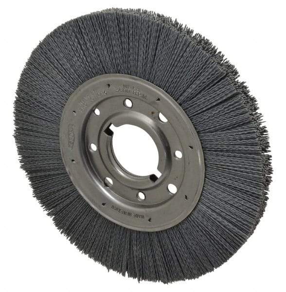 Osborn - 10" OD, 2" Arbor Hole, Crimped Nylon Wheel Brush - 1" Face Width, 2-1/16" Trim Length, 3,600 RPM - Apex Tool & Supply