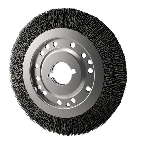 Osborn - 12" OD, 2" Arbor Hole, Crimped Nylon Wheel Brush - 1" Face Width, 2-1/8" Trim Length, 3,000 RPM - Apex Tool & Supply