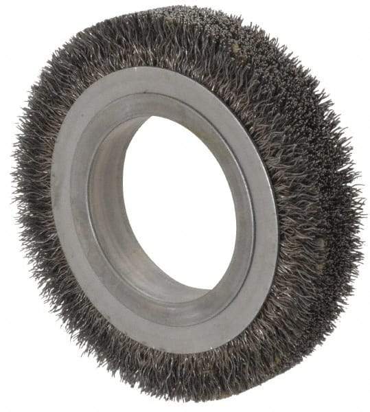 Osborn - 4-1/4" OD, 2" Arbor Hole, Crimped Steel Wheel Brush - 5/8" Face Width, 11/16" Trim Length, 0.0118" Filament Diam, 6,000 RPM - Apex Tool & Supply