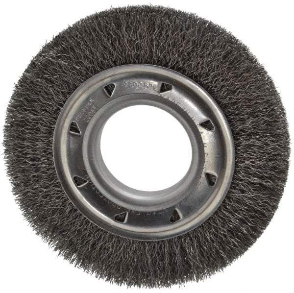 Osborn - 6" OD, 2" Arbor Hole, Crimped Steel Wheel Brush - 7/8" Face Width, 1" Trim Length, 0.0118" Filament Diam, 6,000 RPM - Apex Tool & Supply
