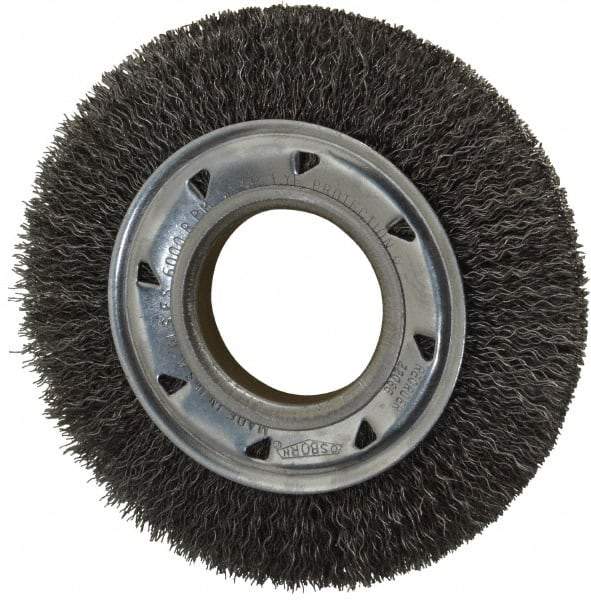 Osborn - 6" OD, 2" Arbor Hole, Crimped Steel Wheel Brush - 7/8" Face Width, 1" Trim Length, 0.014" Filament Diam, 6,000 RPM - Apex Tool & Supply