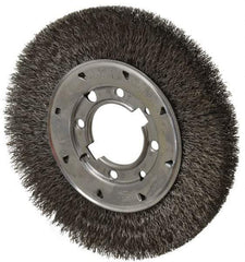 Osborn - 8" OD, 2" Arbor Hole, Crimped Steel Wheel Brush - 5/8" Face Width, 1-1/2" Trim Length, 0.014" Filament Diam, 4,500 RPM - Apex Tool & Supply