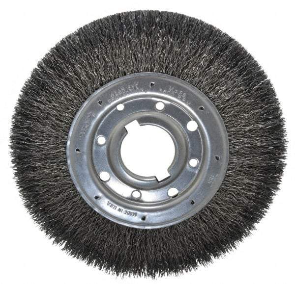 Osborn - 10" OD, 2" Arbor Hole, Crimped Steel Wheel Brush - 1-1/4" Face Width, 2" Trim Length, 0.02" Filament Diam, 3,600 RPM - Apex Tool & Supply