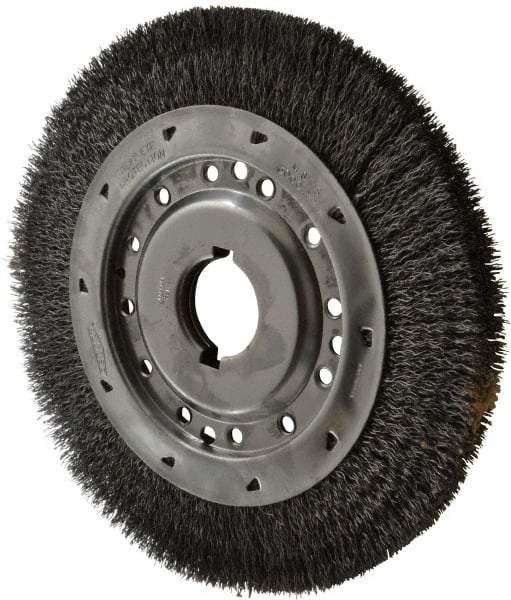 Osborn - 12" OD, 2" Arbor Hole, Crimped Steel Wheel Brush - 1-1/4" Face Width, 1-7/8" Trim Length, 0.02" Filament Diam, 3,000 RPM - Apex Tool & Supply