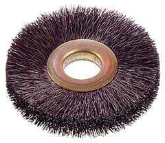 Osborn - 14" OD, 5-1/4" Arbor Hole, Crimped Nylon Wheel Brush - 5/8" Face Width, 3-7/8" Trim Length, 3,000 RPM - Apex Tool & Supply