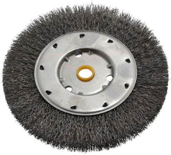 Osborn - 6" OD, 1/2 & 5/8" Arbor Hole, Crimped Steel Wheel Brush - 5/8" Face Width, 1-1/8" Trim Length, 0.0118" Filament Diam, 6,000 RPM - Apex Tool & Supply