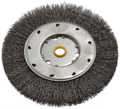 Osborn - 6" OD, 1/2 & 5/8" Arbor Hole, Crimped Steel Wheel Brush - 5/8" Face Width, 1-1/8" Trim Length, 0.0118" Filament Diam, 6,000 RPM - Apex Tool & Supply