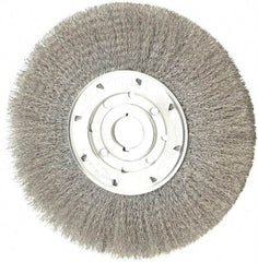 Osborn - 10" OD, 1-1/4" Arbor Hole, Crimped Steel Wheel Brush - 5/8" Face Width, 2-1/2" Trim Length, 0.0104" Filament Diam, 3,600 RPM - Apex Tool & Supply