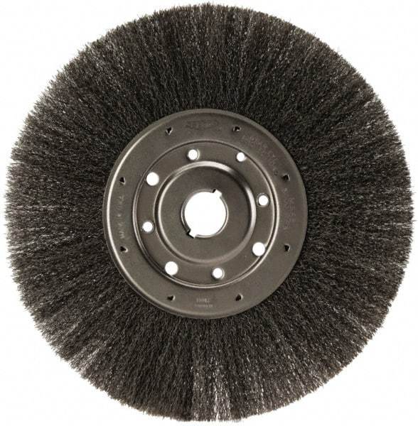 Osborn - 12" OD, 1-1/4" Arbor Hole, Crimped Steel Wheel Brush - 1/2" Face Width, 3" Trim Length, 0.0104" Filament Diam, 3,000 RPM - Apex Tool & Supply