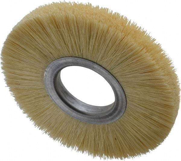 Osborn - 6" OD, 2" Arbor Hole, Crimped Natural Fiber Wheel Brush - 17/32" Face Width, 1-5/8" Trim Length, 6,000 RPM - Apex Tool & Supply