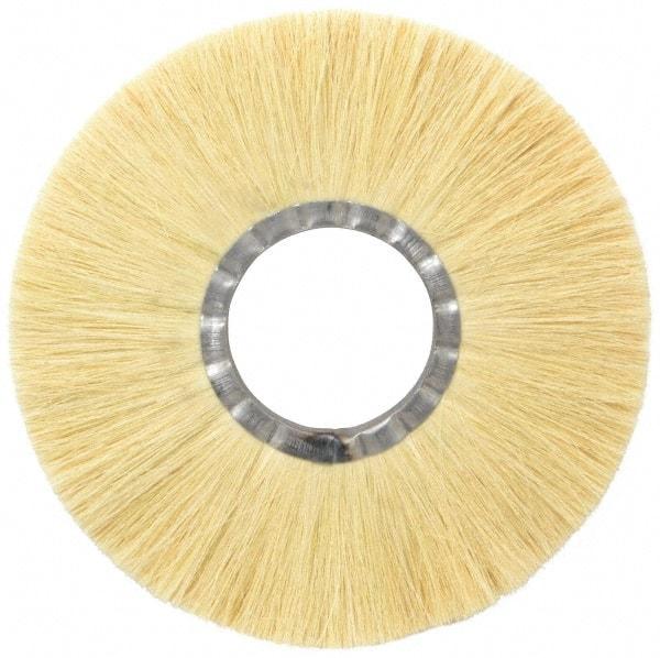 Osborn - 10" OD, 3-1/4" Arbor Hole, Crimped Natural Fiber Wheel Brush - 17/32" Face Width, 2-7/8" Trim Length, 4,250 RPM - Apex Tool & Supply