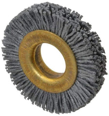 Osborn - 1-1/2" OD, 1/2" Arbor Hole, Crimped Nylon Wheel Brush - 1/4" Face Width, 1/4" Trim Length, 20,000 RPM - Apex Tool & Supply