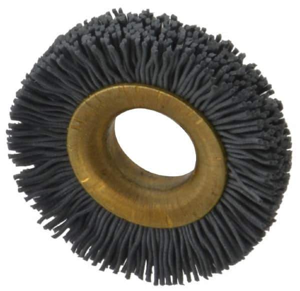 Osborn - 1-1/2" OD, 1/2" Arbor Hole, Crimped Nylon Wheel Brush - 1/4" Face Width, 1/4" Trim Length, 20,000 RPM - Apex Tool & Supply