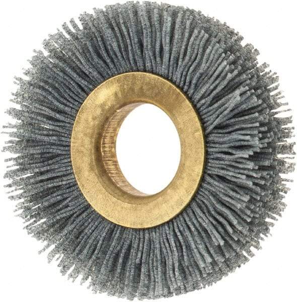Osborn - 2" OD, 5/8" Arbor Hole, Crimped Nylon Wheel Brush - 3/8" Face Width, 7/16" Trim Length, 15,000 RPM - Apex Tool & Supply