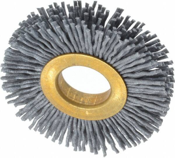 Osborn - 2" OD, 5/8" Arbor Hole, Crimped Nylon Wheel Brush - 3/8" Face Width, 7/16" Trim Length, 15,000 RPM - Apex Tool & Supply