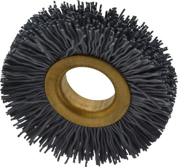 Osborn - 2" OD, 5/8" Arbor Hole, Crimped Nylon Wheel Brush - 3/8" Face Width, 7/16" Trim Length, 15,000 RPM - Apex Tool & Supply