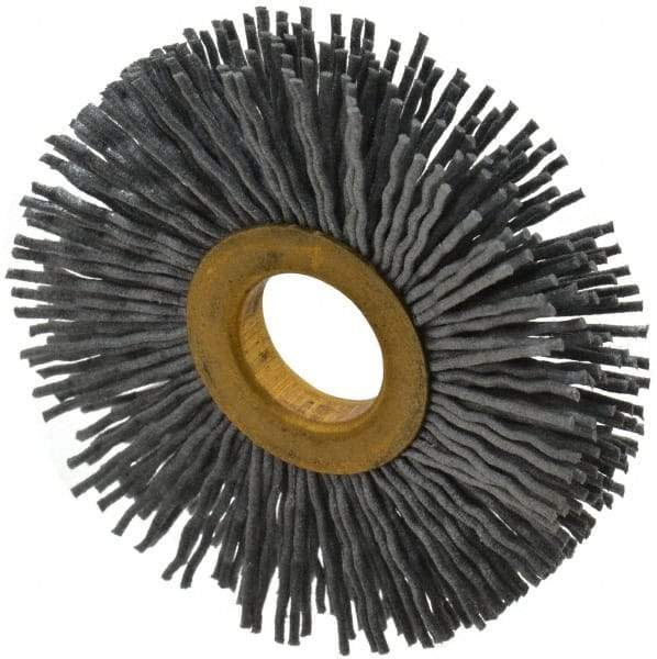 Osborn - 2-1/2" OD, 5/8" Arbor Hole, Crimped Nylon Wheel Brush - 3/8" Face Width, 11/16" Trim Length, 15,000 RPM - Apex Tool & Supply