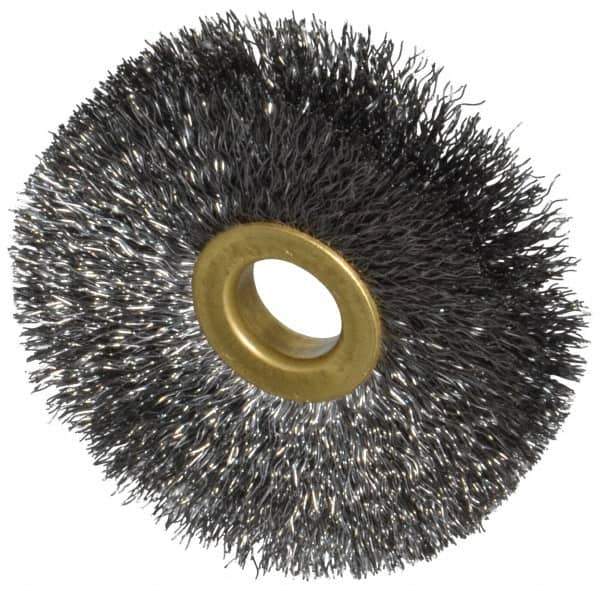 Osborn - 2-1/2" OD, 1/2" Arbor Hole, Crimped Steel Wheel Brush - 1/4" Face Width, 3/4" Trim Length, 0.008" Filament Diam, 20,000 RPM - Apex Tool & Supply