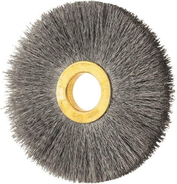 Osborn - 3" OD, 5/8" Arbor Hole, Crimped Steel Wheel Brush - 3/8" Face Width, 15/16" Trim Length, 0.006" Filament Diam, 20,000 RPM - Apex Tool & Supply