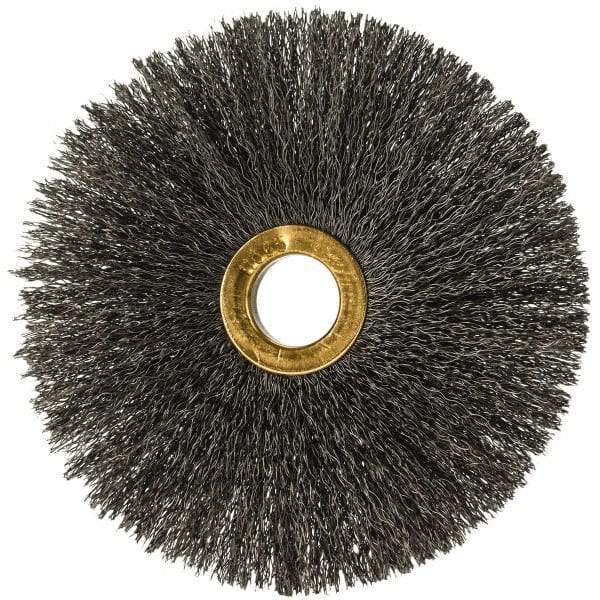 Osborn - 4" OD, 5/8" Arbor Hole, Crimped Steel Wheel Brush - 3/16" Face Width, 1-1/2" Trim Length, 0.008" Filament Diam, 15,000 RPM - Apex Tool & Supply