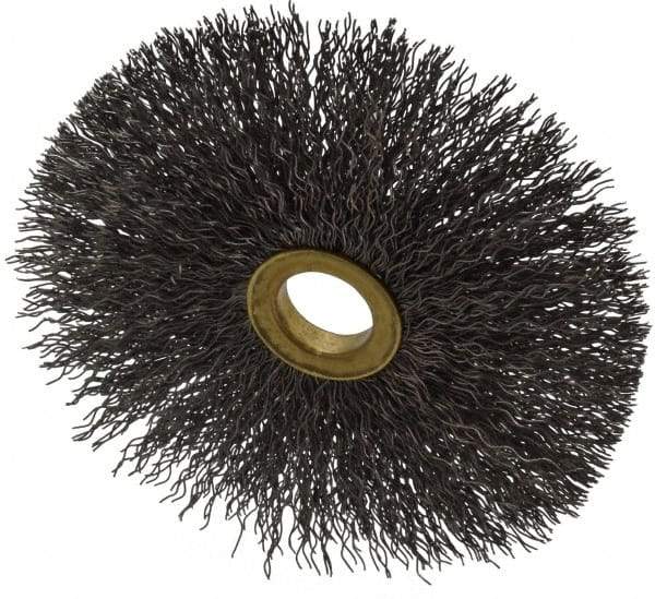 Osborn - 4" OD, 5/8" Arbor Hole, Crimped Steel Wheel Brush - 3/16" Face Width, 1-1/2" Trim Length, 0.014" Filament Diam, 15,000 RPM - Apex Tool & Supply