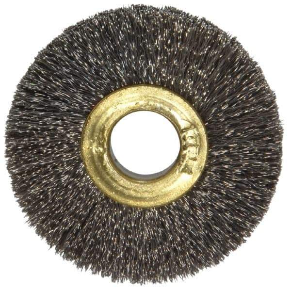 Osborn - 1-1/2" OD, 3/8" Arbor Hole, Crimped Stainless Steel Wheel Brush - 7/32" Face Width, 3/8" Trim Length, 0.005" Filament Diam, 20,000 RPM - Apex Tool & Supply