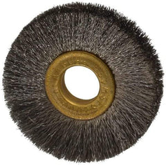 Osborn - 2" OD, 1/2" Arbor Hole, Crimped Stainless Steel Wheel Brush - 1/4" Face Width, 1/2" Trim Length, 0.005" Filament Diam, 20,000 RPM - Apex Tool & Supply